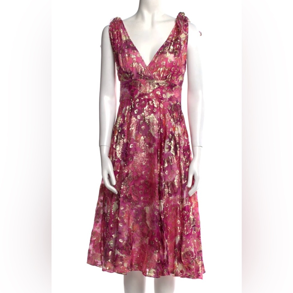 LoveShackFancy Dress Pink Floral Bloom Metallic Sz 2